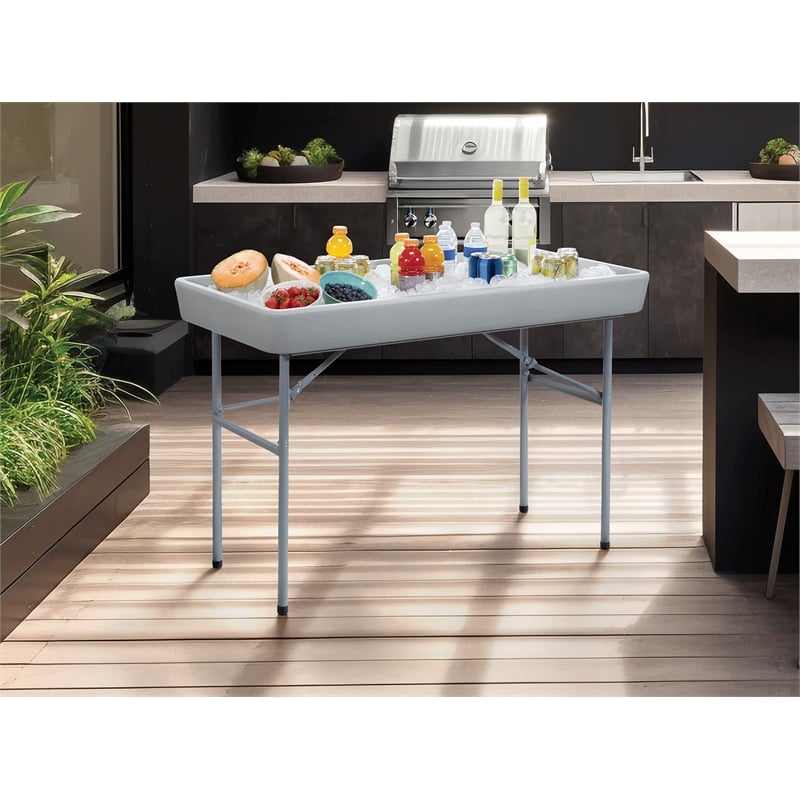 Scranton & Co Folding Beverage Ice Cooler Table with Sateen Skirt