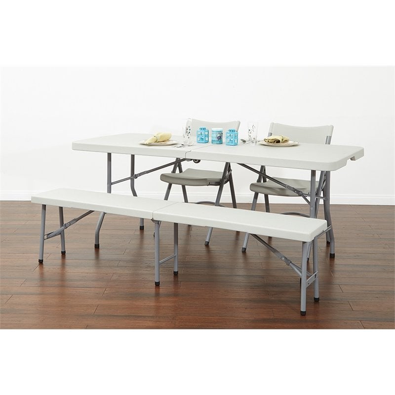 Scranton & Co 6 Ft Folding Bench in Light Gray - Powder Coated Frame