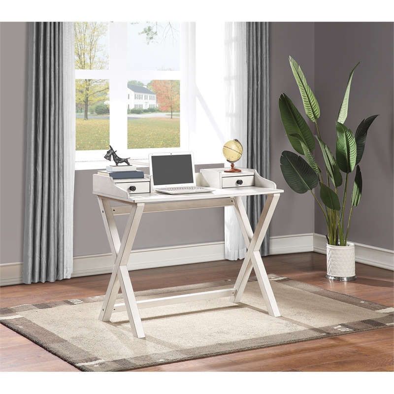 Scranton & Co Writing Desk in White Wash - Birch Veneer with X-Frame