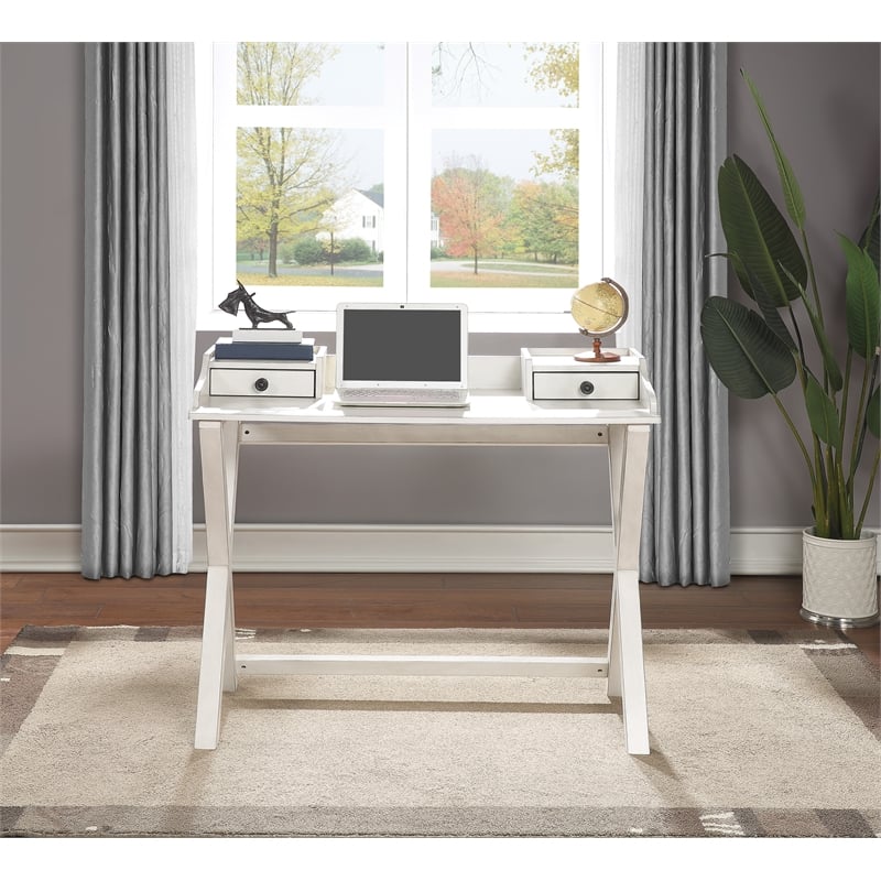 Scranton & Co Writing Desk in White Wash - Birch Veneer with X-Frame