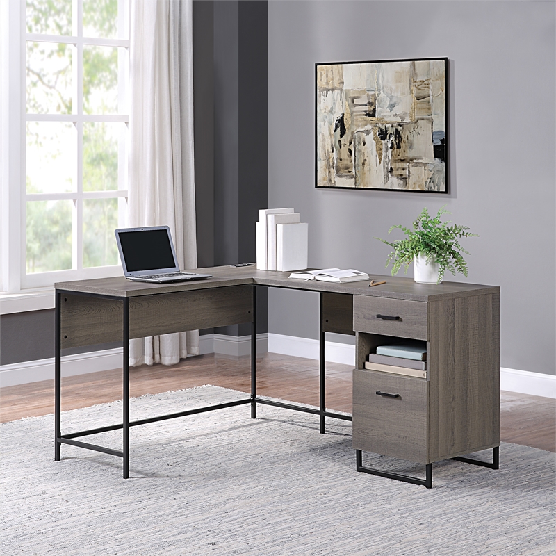 Scranton & Co L-Shape Desk in Farm Oak with Power Hub and Storage