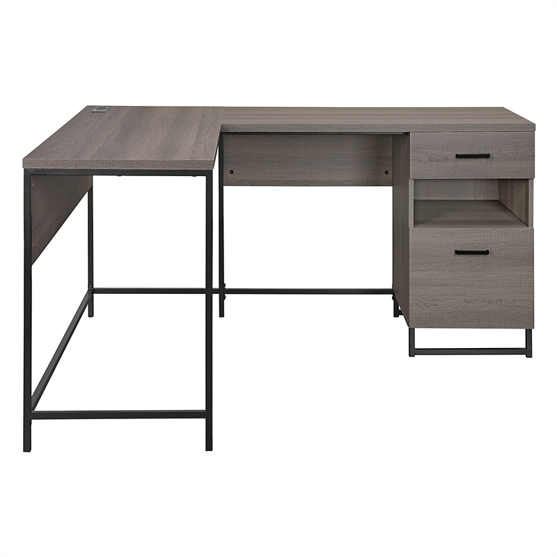Scranton & Co L-Shape Desk in Farm Oak with Power Hub and Storage