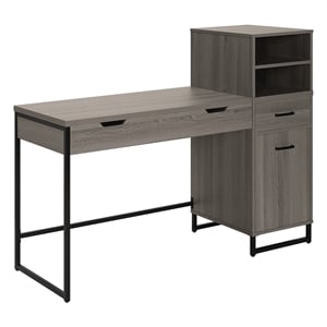 Scranton & Co Sit-to-Stand Desk in Farm Oak with Side Hutch Storage