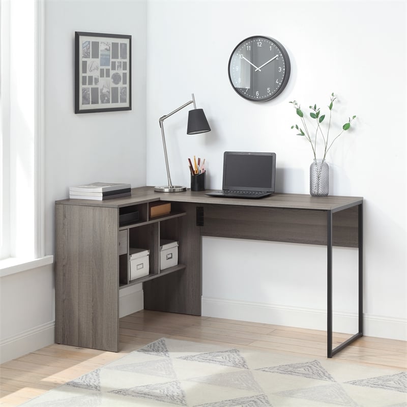 Scranton & Co Contemporary L-Shape Desk in Farm Oak Gray with Storage