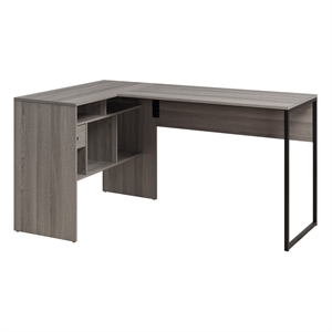 Scranton & Co Contemporary L-Shape Desk in Farm Oak Gray with Storage