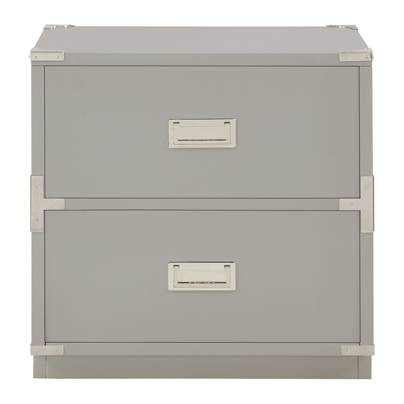 Scranton & Co 2-Drawer Engineered Wood Cabinet in Gray - Campaign Style