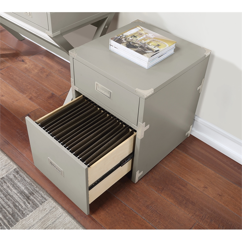 Scranton & Co Contemporary 2-Drawer File Cabinet in Gray - Campaign Style