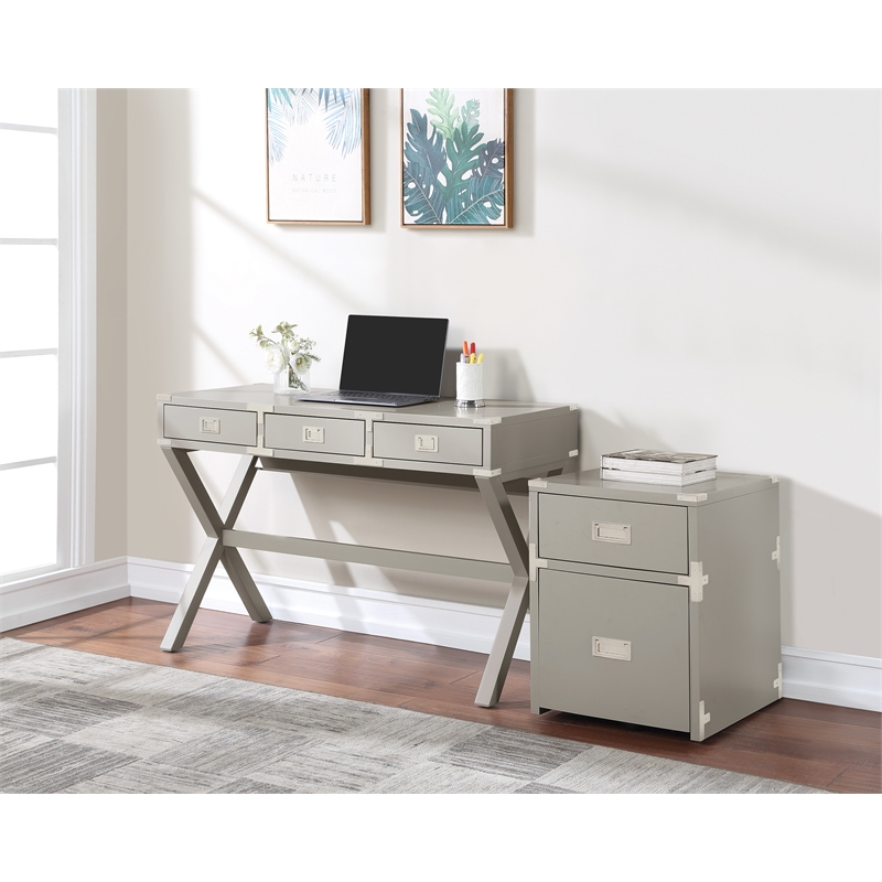 Scranton & Co Contemporary 2-Drawer File Cabinet in Gray - Campaign Style