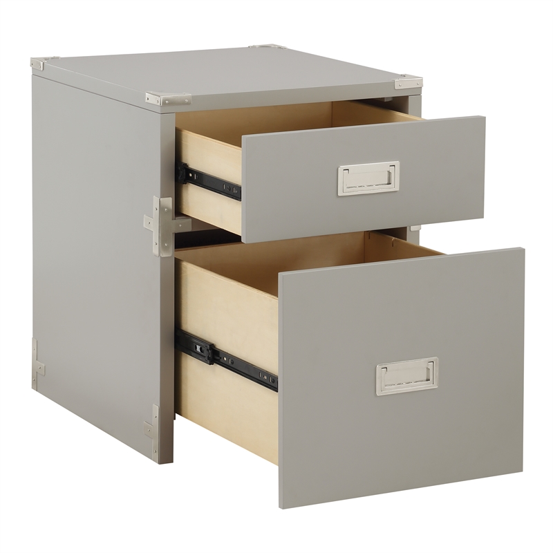 Scranton & Co Contemporary 2-Drawer File Cabinet in Gray - Campaign Style
