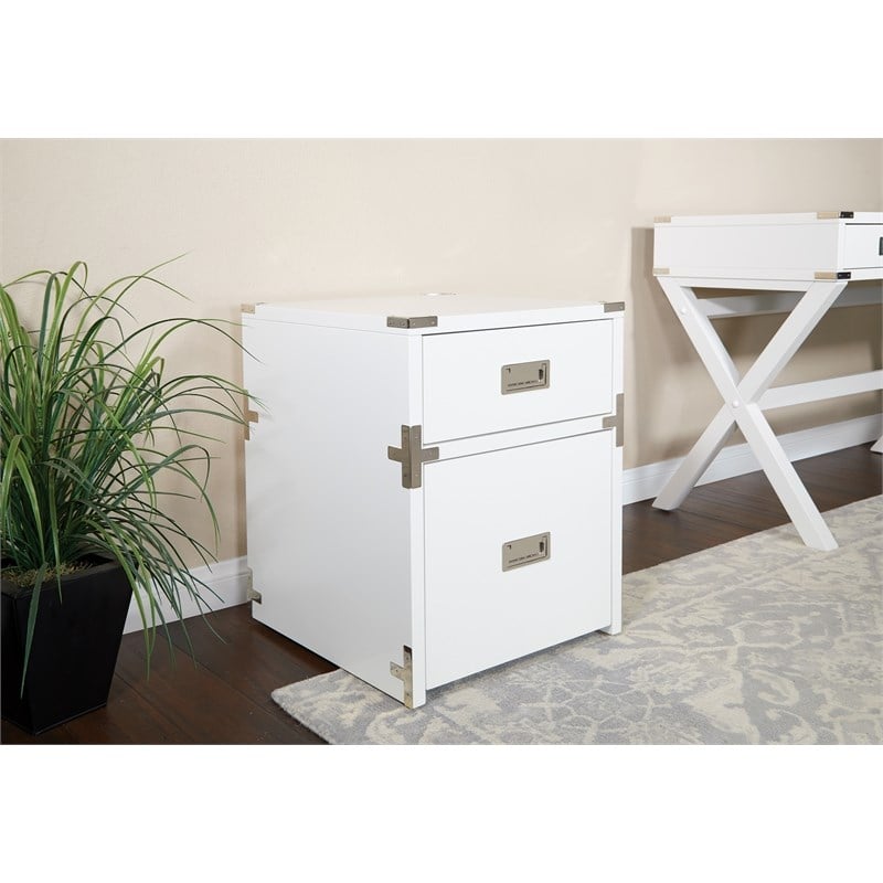 Scranton & Co 2-Drawer File Cabinet in White - Campaign Style