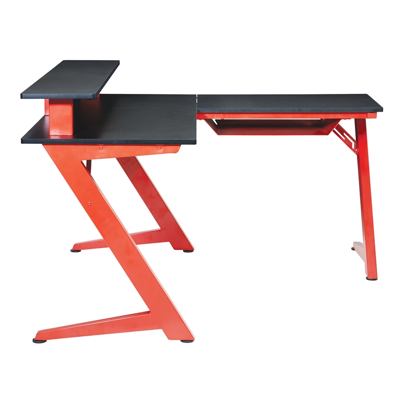 Scranton & Co L-Shape Gaming Desk with LED Lights in Matte Red