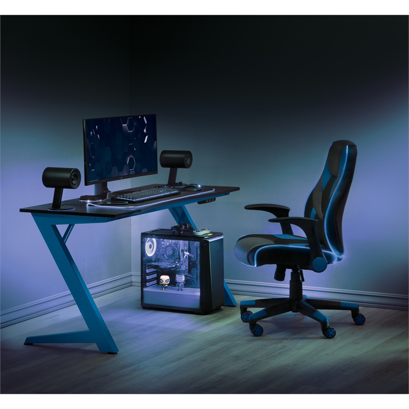 Scranton & Co Contemporary Gaming Desk with LED Lights in Matte Blue