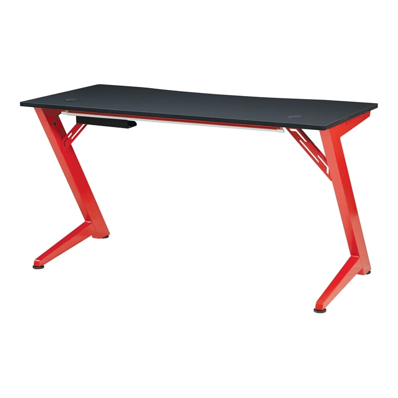 Scranton & Co Contemporary Gaming Desk with LED Lights in Matte Red