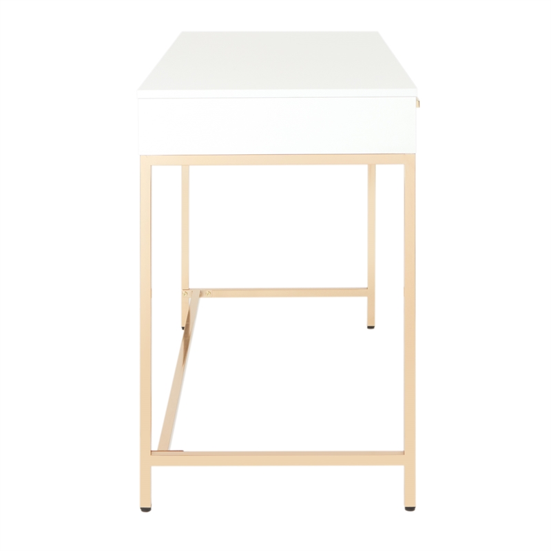 Scranton & Co Desk in White Gloss with Rose Gold Chrome Base
