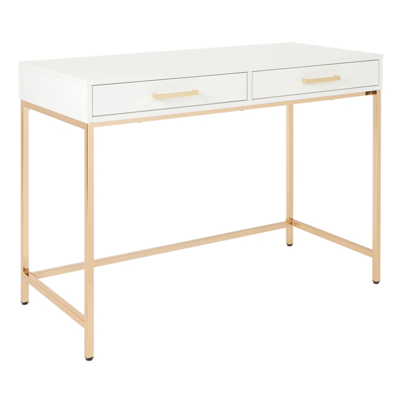 Scranton & Co Desk in White Gloss with Rose Gold Chrome Base