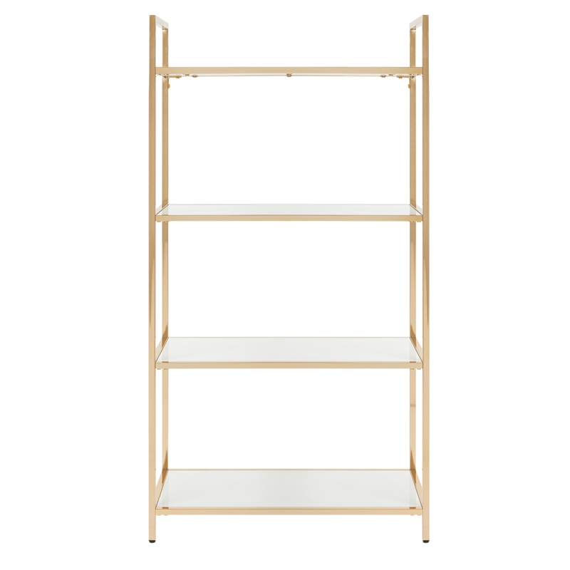Scranton & Co Bookcase in White Gloss with Rose Gold Chrome Base