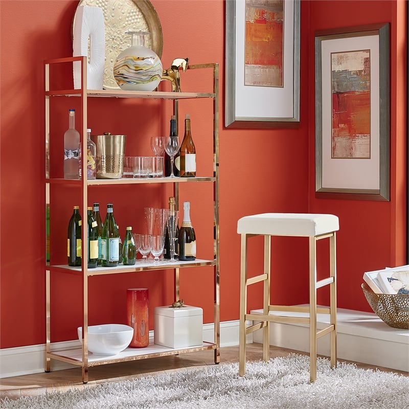 Scranton & Co Bookcase in White Gloss with Rose Gold Chrome Base