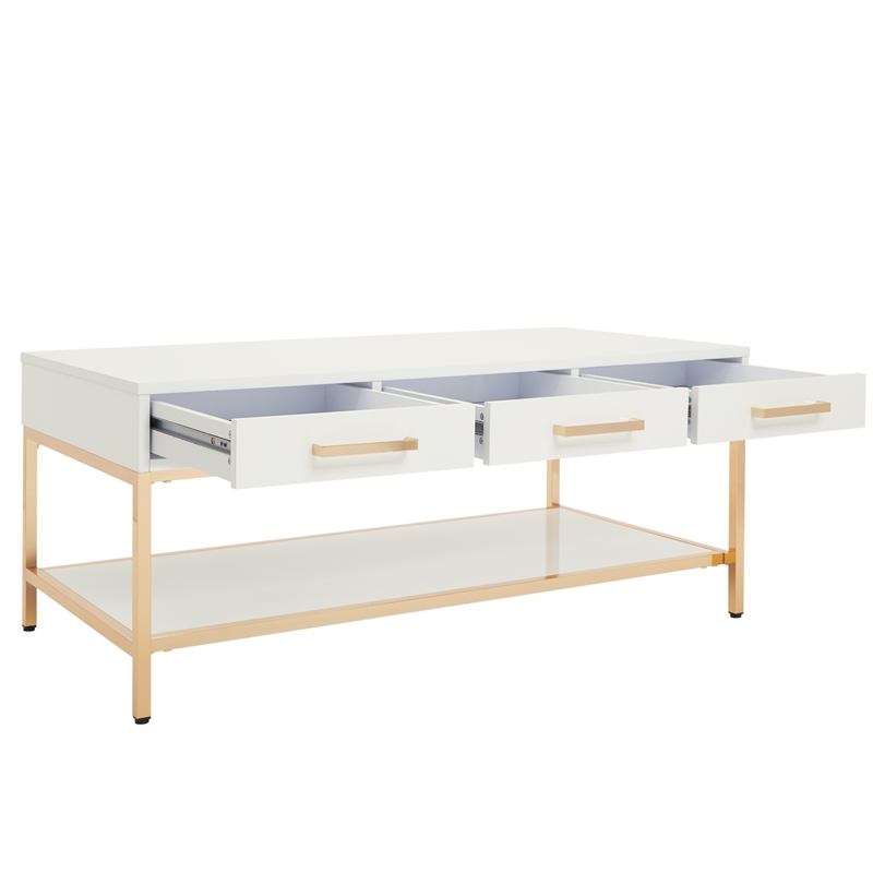 Scranton & Co Cocktail Table in White Gloss with Gold Chrome Base