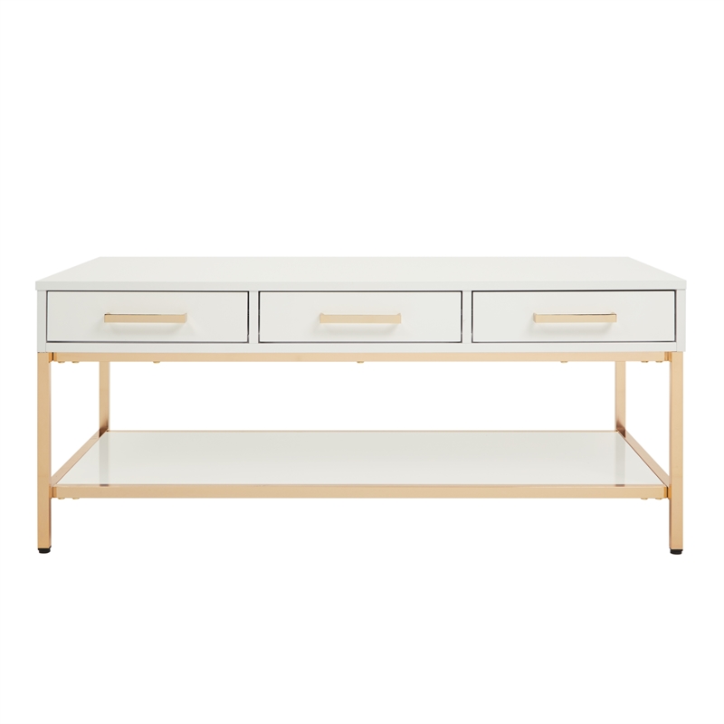 Scranton & Co Cocktail Table in White Gloss with Gold Chrome Base