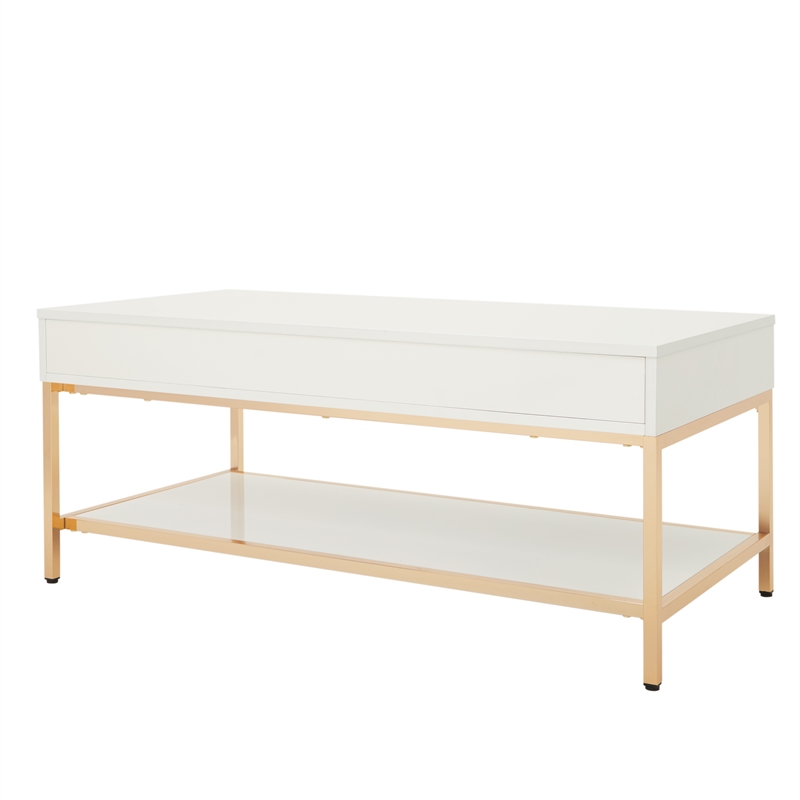 Scranton & Co Cocktail Table in White Gloss with Gold Chrome Base
