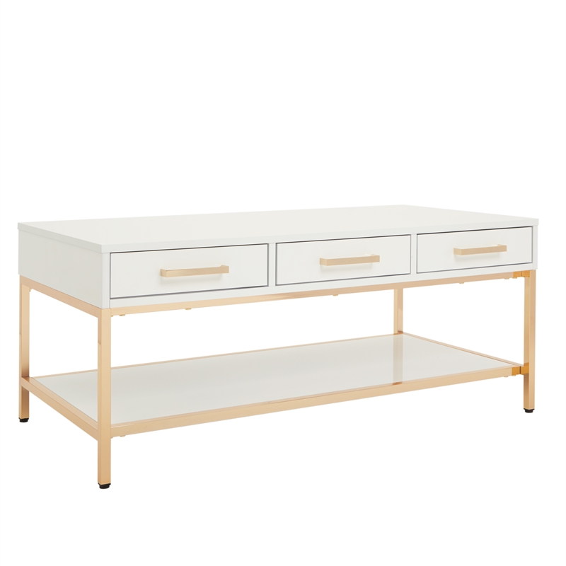 Scranton & Co Cocktail Table in White Gloss with Gold Chrome Base