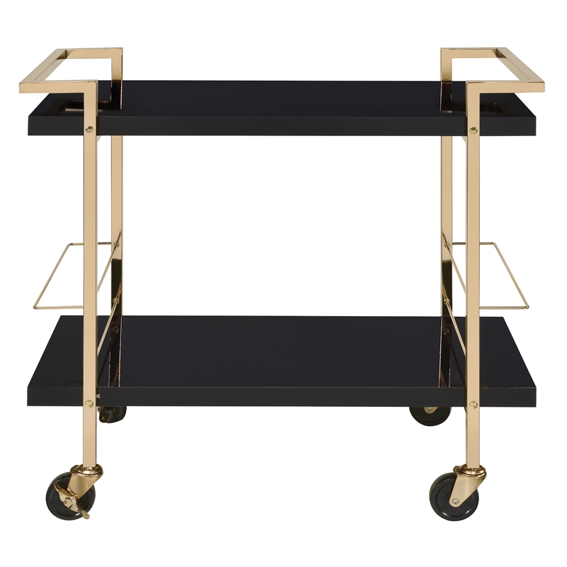 Scranton & Co Contemporary 2-Tier Serving Cart in Black and Gold Frame
