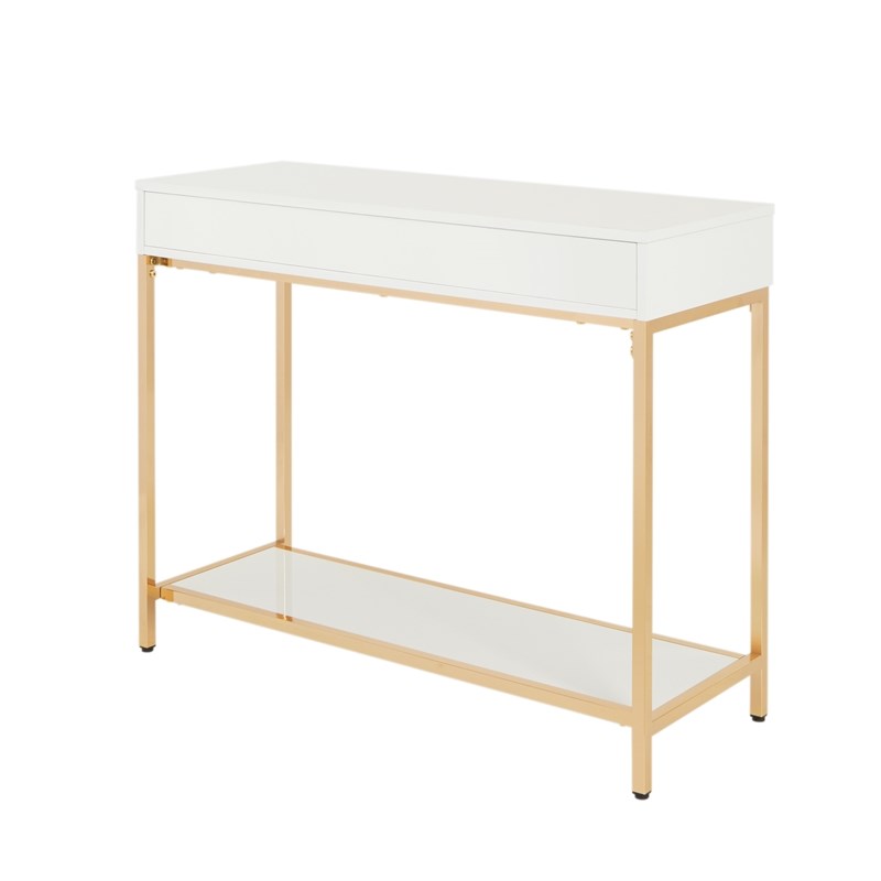Scranton & Co Foyer Table in White Gloss with Gold Chrome Frame