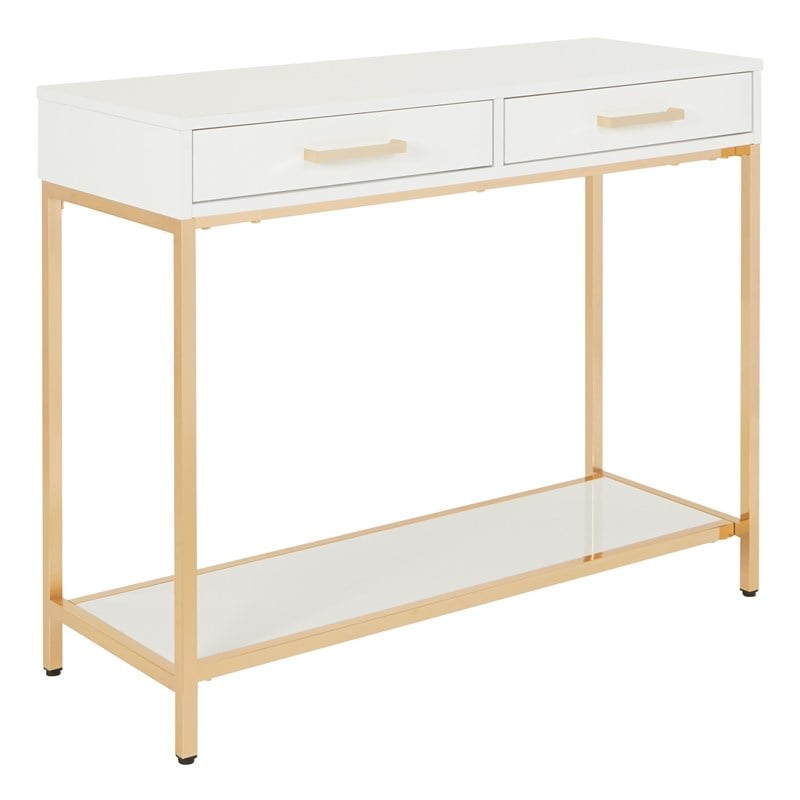 Scranton & Co Foyer Table in White Gloss with Gold Chrome Frame