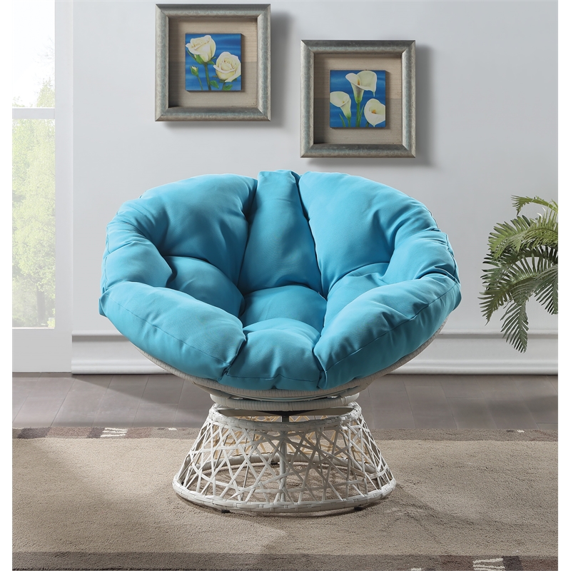 Scranton & Co Wicker Swivel Chair in Cream with Blue Cushion