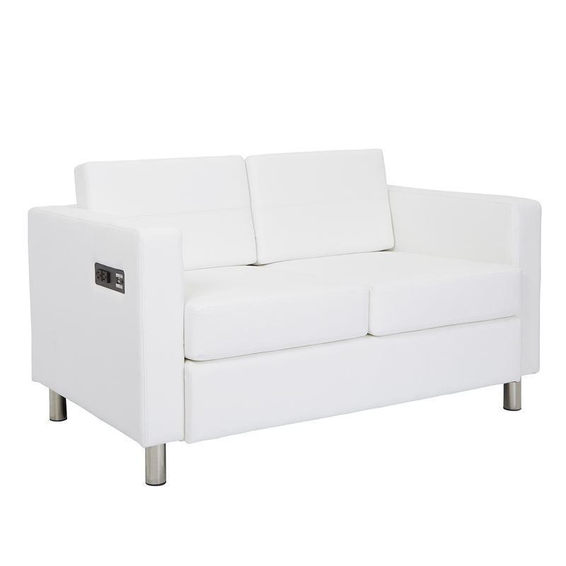 Scranton & Co Contemporary Loveseat with Charging Station in Snow White