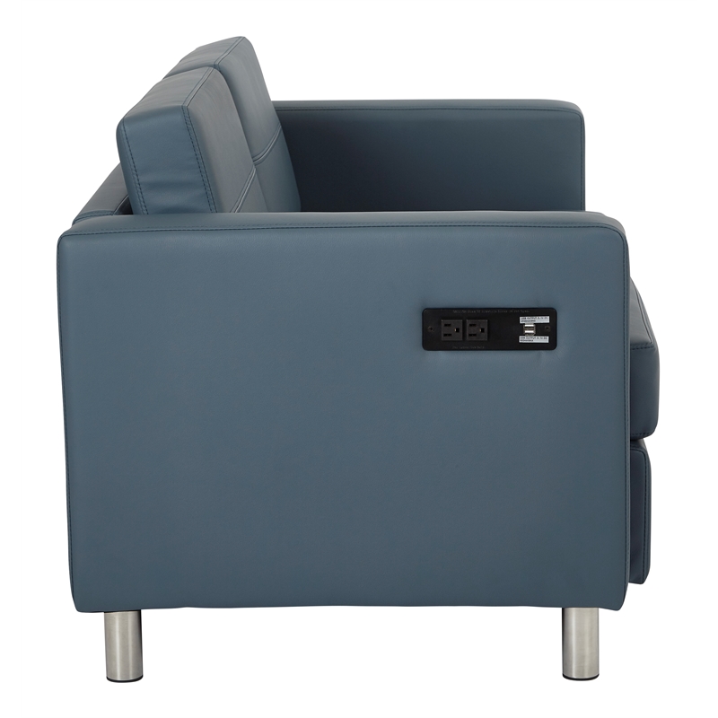 Scranton & Co Contemporary Loveseat with Charging Station in Blue