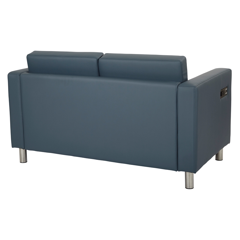 Scranton & Co Contemporary Loveseat with Charging Station in Blue