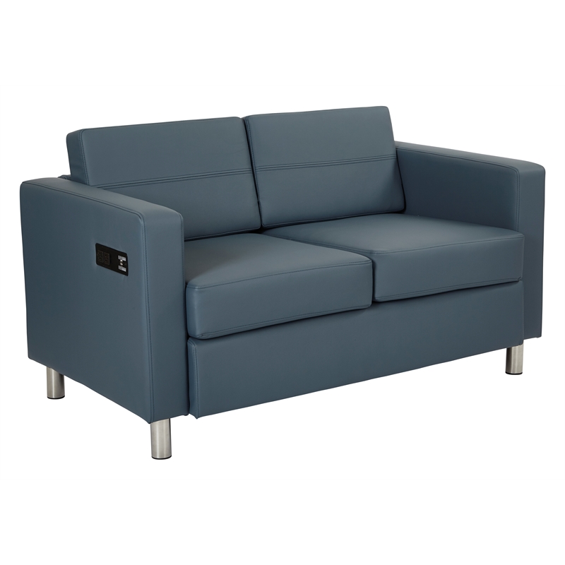 Scranton & Co Contemporary Loveseat with Charging Station in Blue