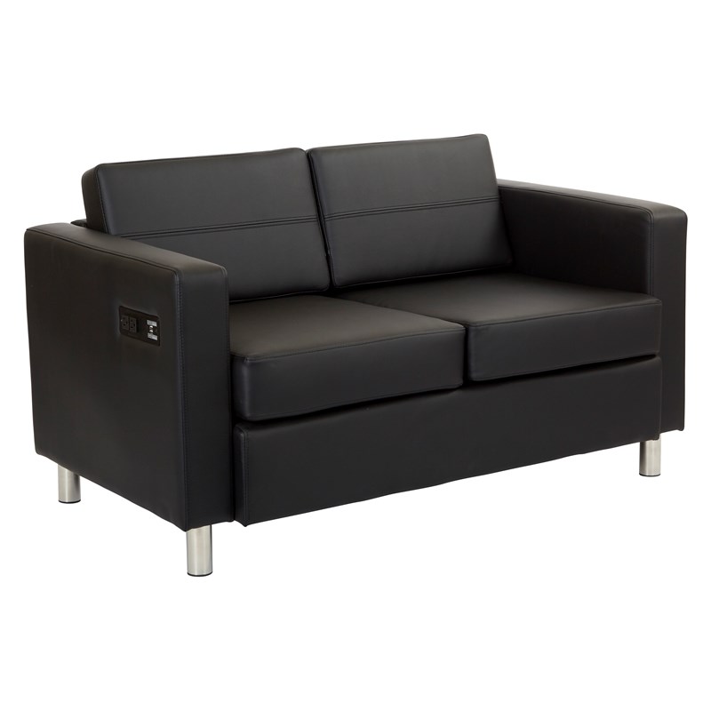 Scranton & Co Contemporary Loveseat with Charging Station in Black