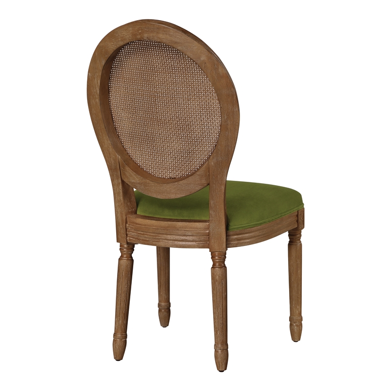 Scranton & Co Contemporary Cane Oval Back Chair in Moss Green Fabric