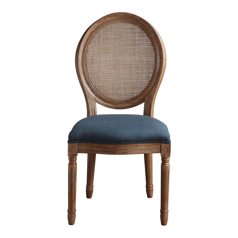 Scranton & Co Contemporary Cane Oval Back Chair in Azure Blue Fabric