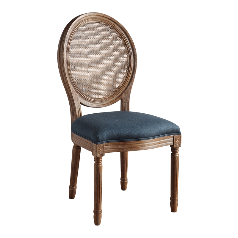 Scranton & Co Contemporary Cane Oval Back Chair in Azure Blue Fabric