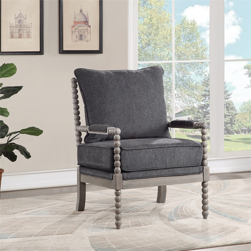 Scranton & Co Contemporary Spindle Arm Chair in Charcoal Gray Fabric