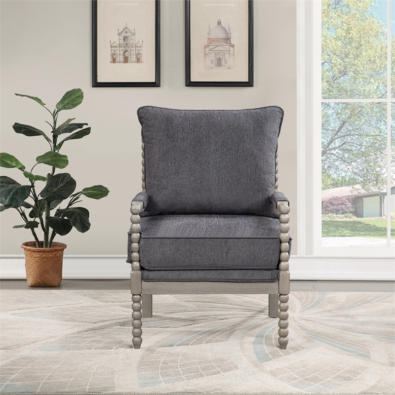 Scranton & Co Contemporary Spindle Arm Chair in Charcoal Gray Fabric