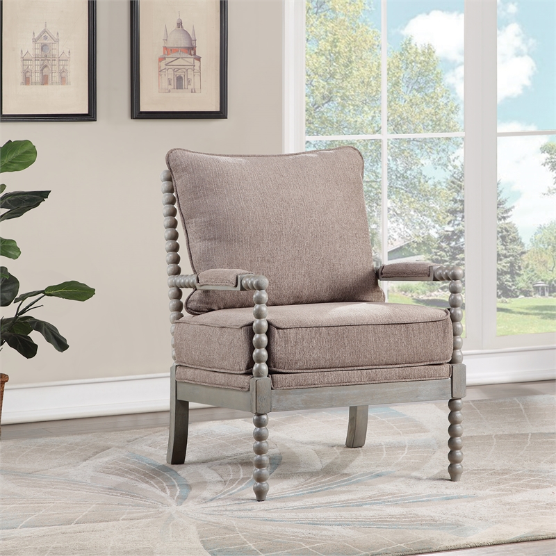 Scranton & Co Contemporary Spindle Arm Chair in Dolphin Brown Fabric