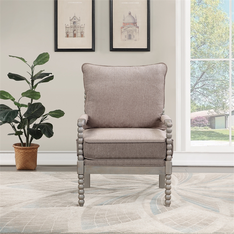 Scranton & Co Contemporary Spindle Arm Chair in Dolphin Brown Fabric