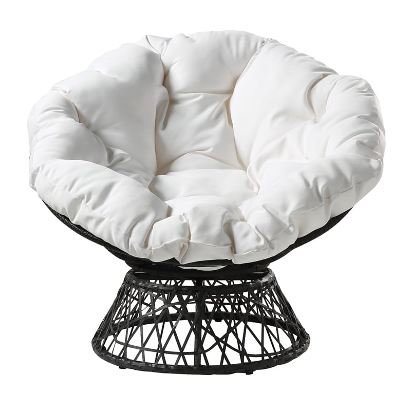 Scranton & Co Contemporary Swivel Chair in White with Black Wicker Frame