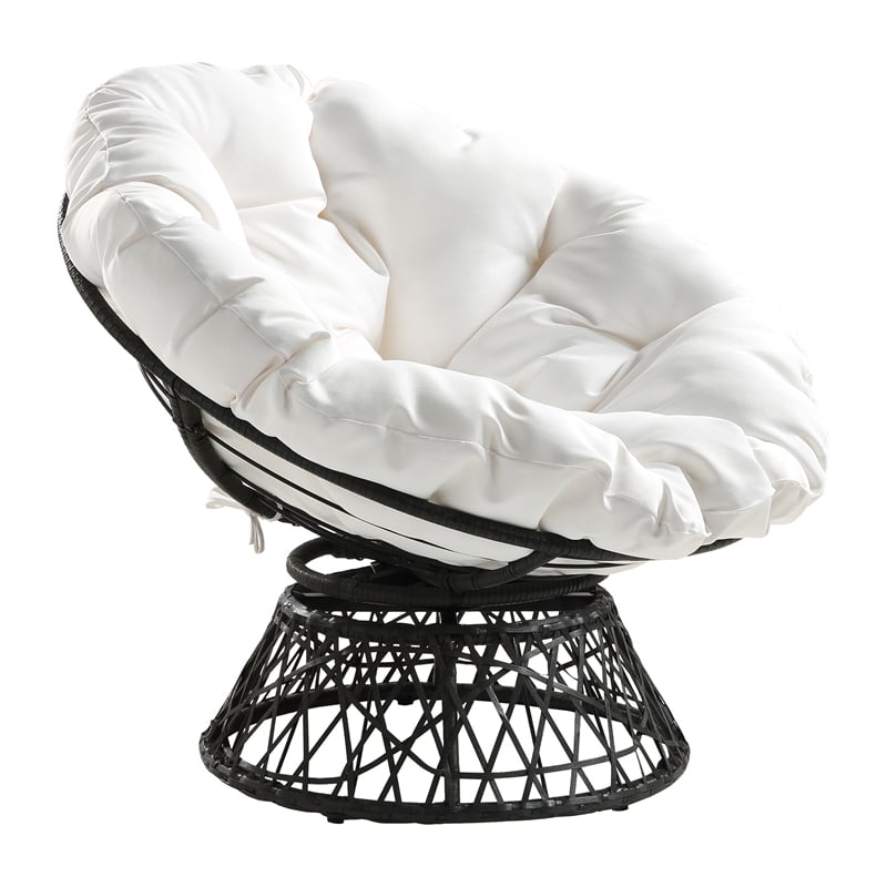 Scranton & Co Contemporary Swivel Chair in White with Black Wicker Frame