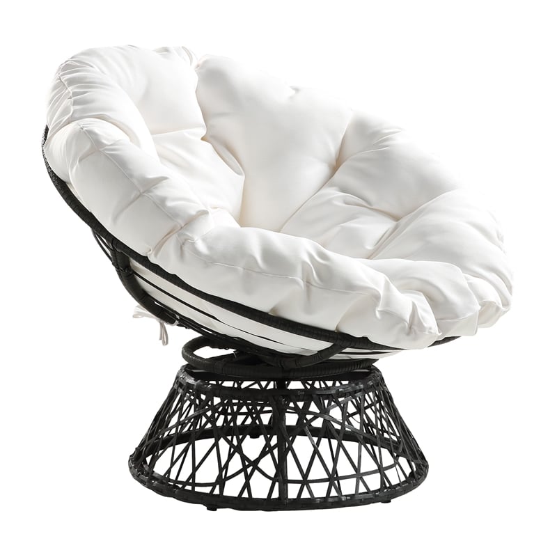 Scranton & Co Contemporary Swivel Chair in White with Black Wicker Frame