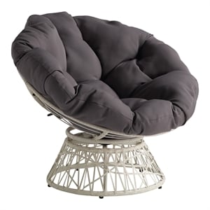 Scranton & Co Contemporary Swivel Chair in Gray with Cream Wicker Frame