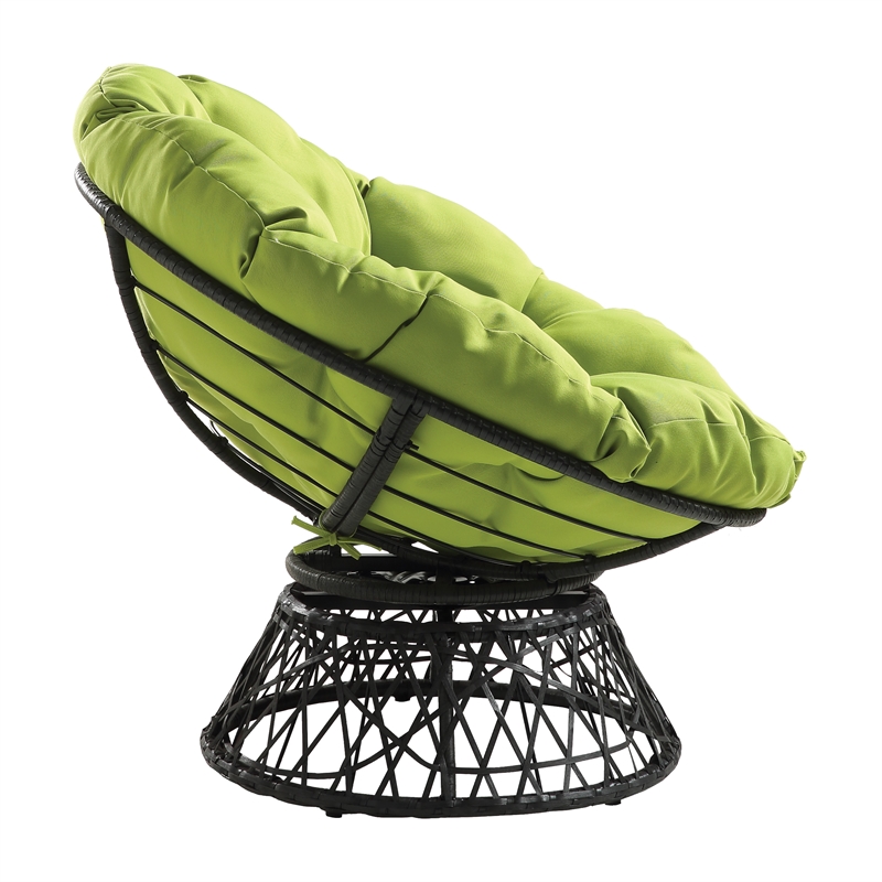 Scranton & Co Contemporary Swivel Chair in Green with Black Wicker Frame