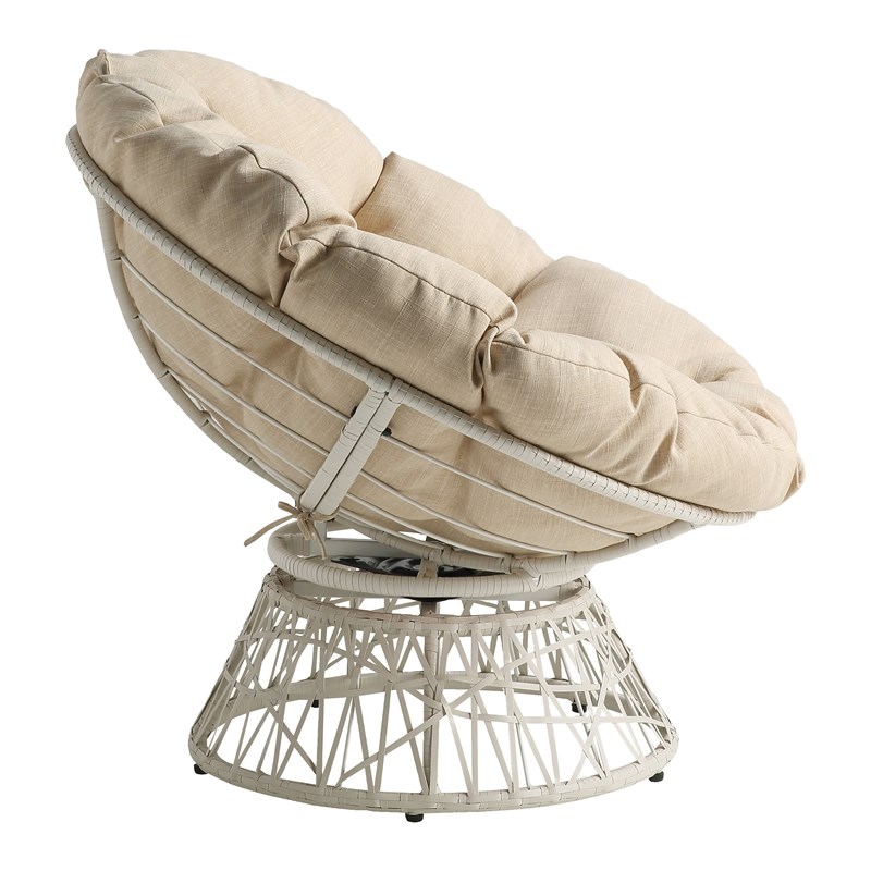 Scranton & Co Contemporary Swivel Chair in Cream with Cream Wicker Frame