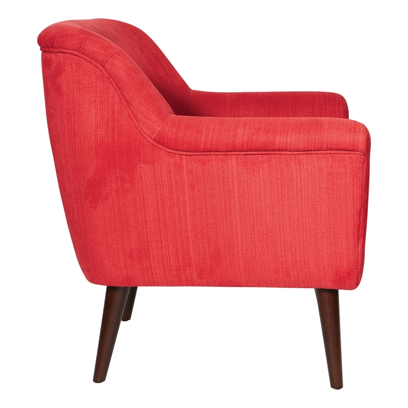 Scranton & Co Mid-Century Fabric Accent Chair in Red with Dark Coffee Legs