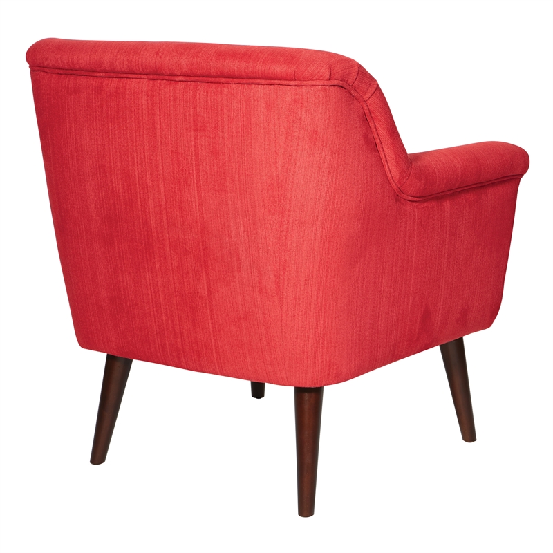 Scranton & Co Mid-Century Fabric Accent Chair in Red with Dark Coffee Legs