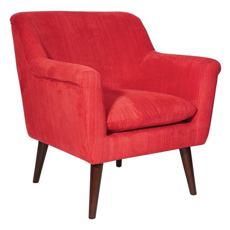Scranton & Co Mid-Century Fabric Accent Chair in Red with Dark Coffee Legs